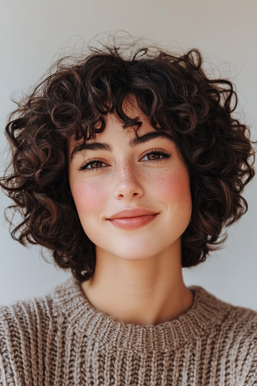 11. Curly Chin-Length Bob - Medium Brown (Short Curly Hairstyles For Women) - Short Curly Hairstyles For Women