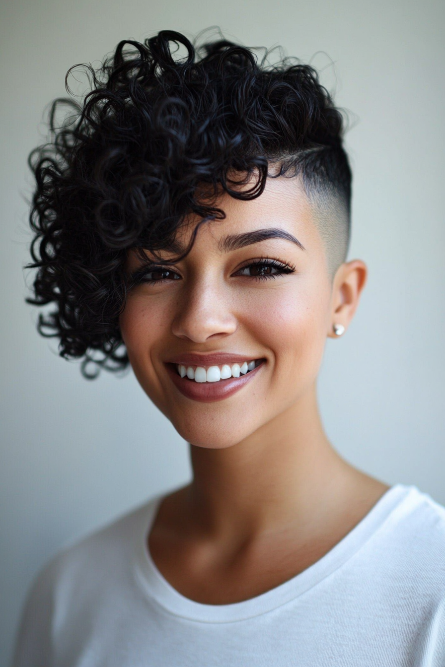 12. Short Curly Undercut - Dark Black (Short Curly Hairstyles For Women) - Short Curly Hairstyles For Women