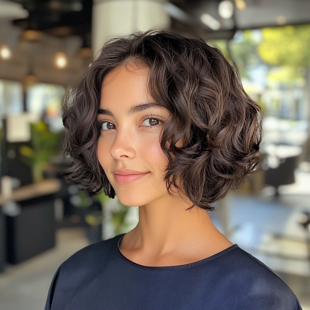 14. Curly Wavy Bob - Dark Chocolate (Short Curly Hairstyles For Women) - Short Curly Hairstyles For Women