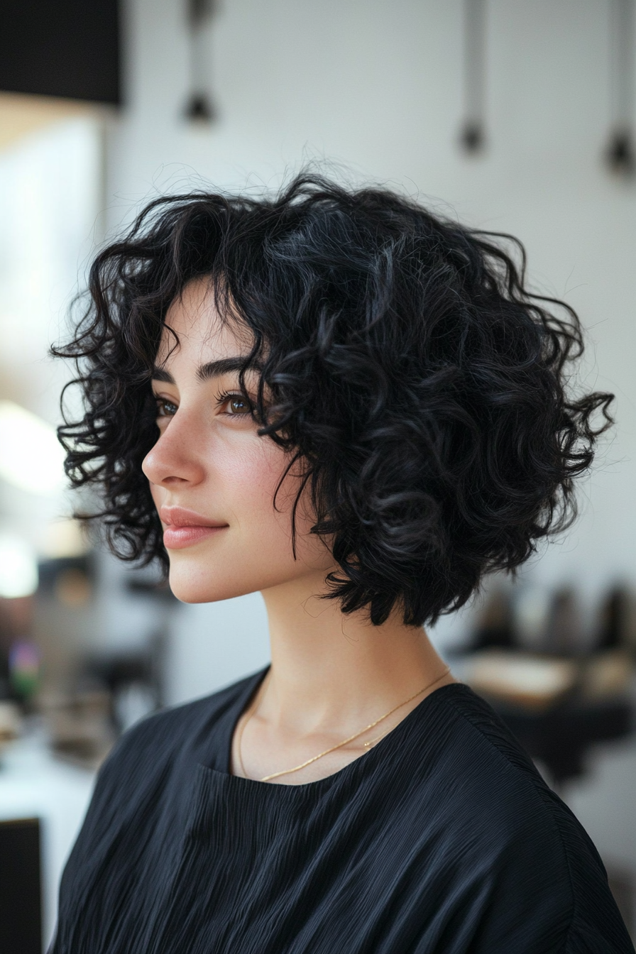 16. Curly Bob with Subtle Layers - Black (Short Curly Hairstyles For Women) - Short Curly Hairstyles For Women
