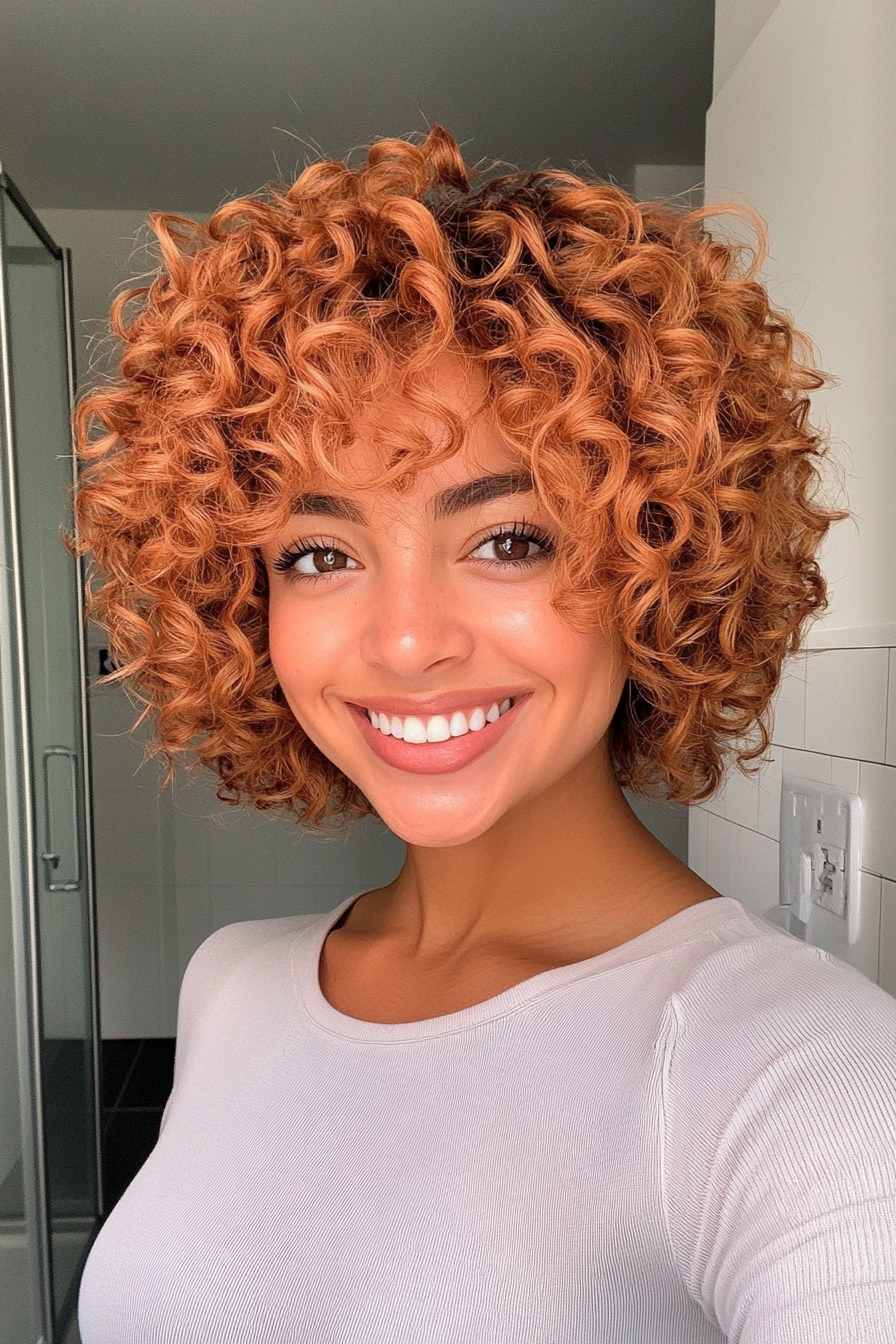 17. Curly Layered Bowl Cut - Strawberry Blonde (Short Curly Hairstyles For Women) - Short Curly Hairstyles For Women