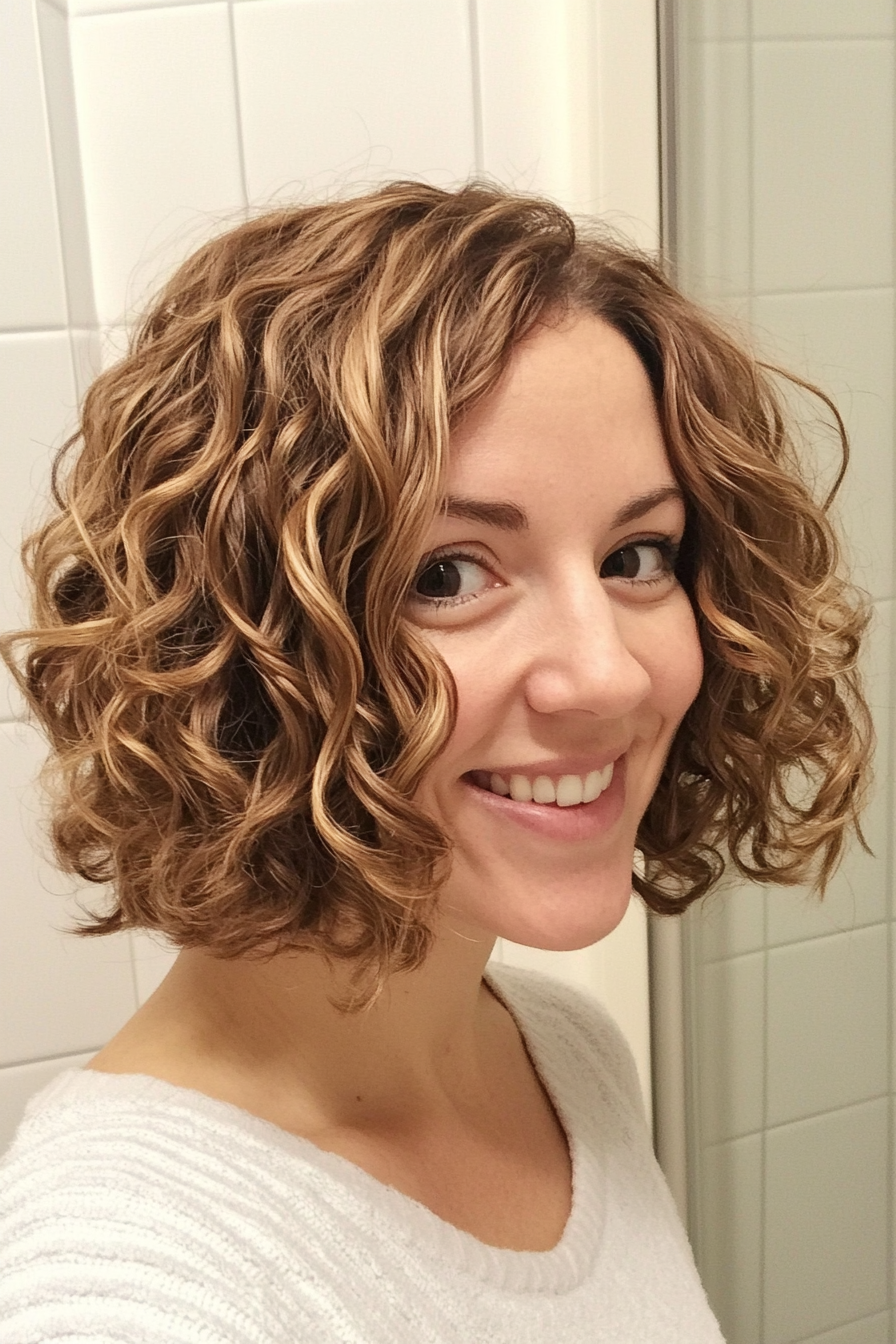 22. Curly Bob with Soft Layers - Light Brown (Short Curly Hairstyles For Women) - Short Curly Hairstyles For Women