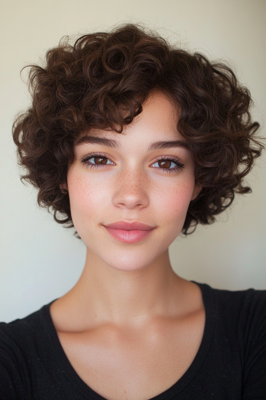 24. Textured Curly Fade - Dark Brown (Short Curly Hairstyles For Women) - Short Curly Hairstyles For Women
