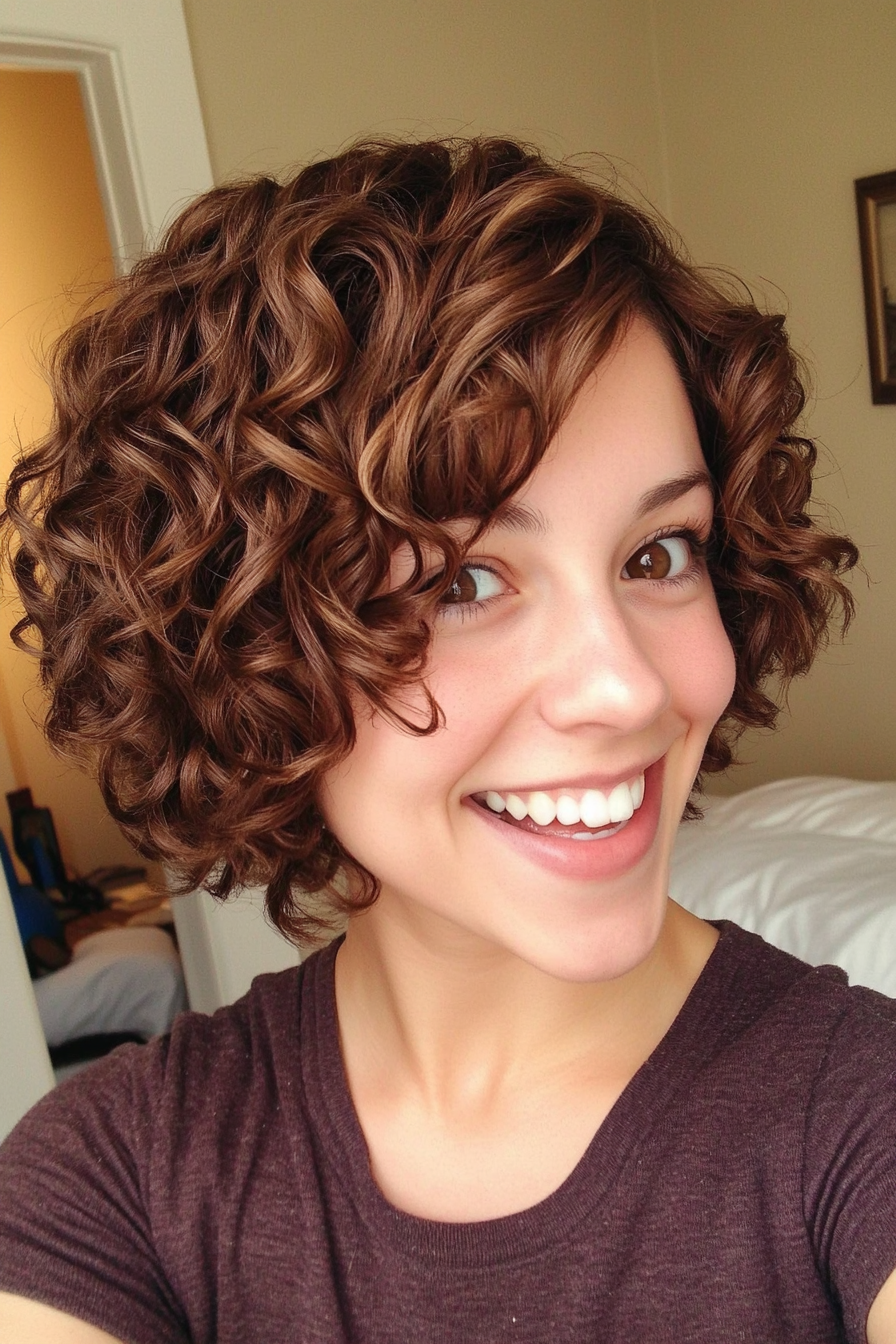 25. Curly French Bob - Medium Brown (Short Curly Hairstyles For Women) - Short Curly Hairstyles For Women