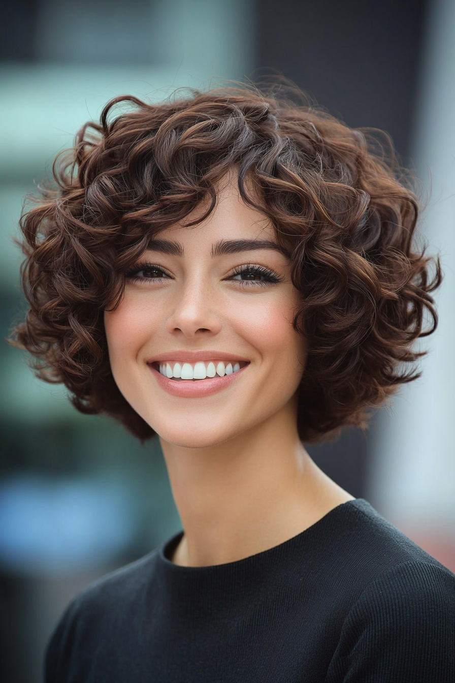 27. Curly Bouncy Lob - Deep Brown (Short Curly Hairstyles For Women) - Short Curly Hairstyles For Women