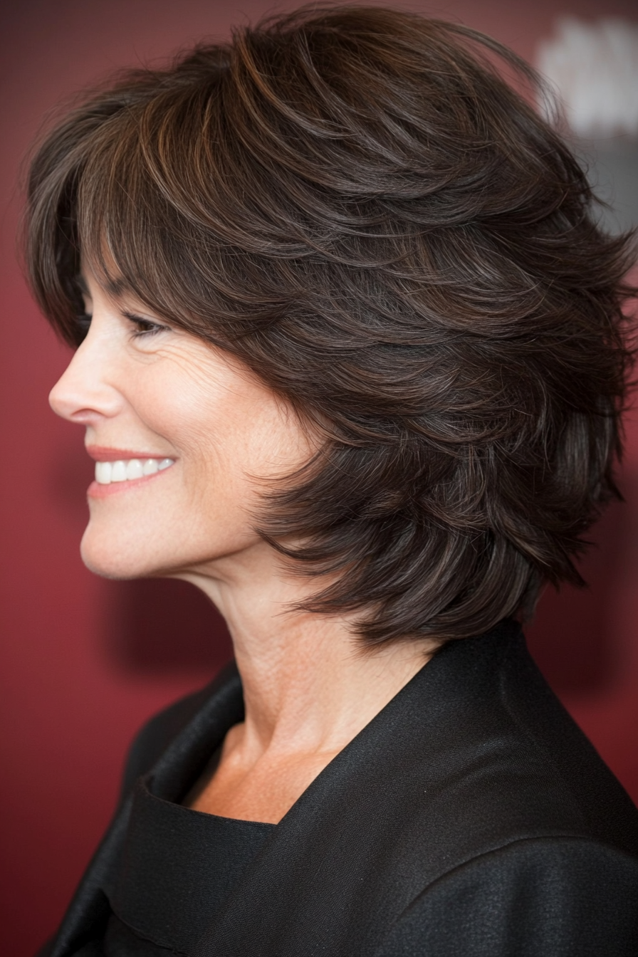 3. Layered Shag - Dark Brown (Short Layered Haircuts For Women Over 60) - Short Layered Haircuts For Women Over 60