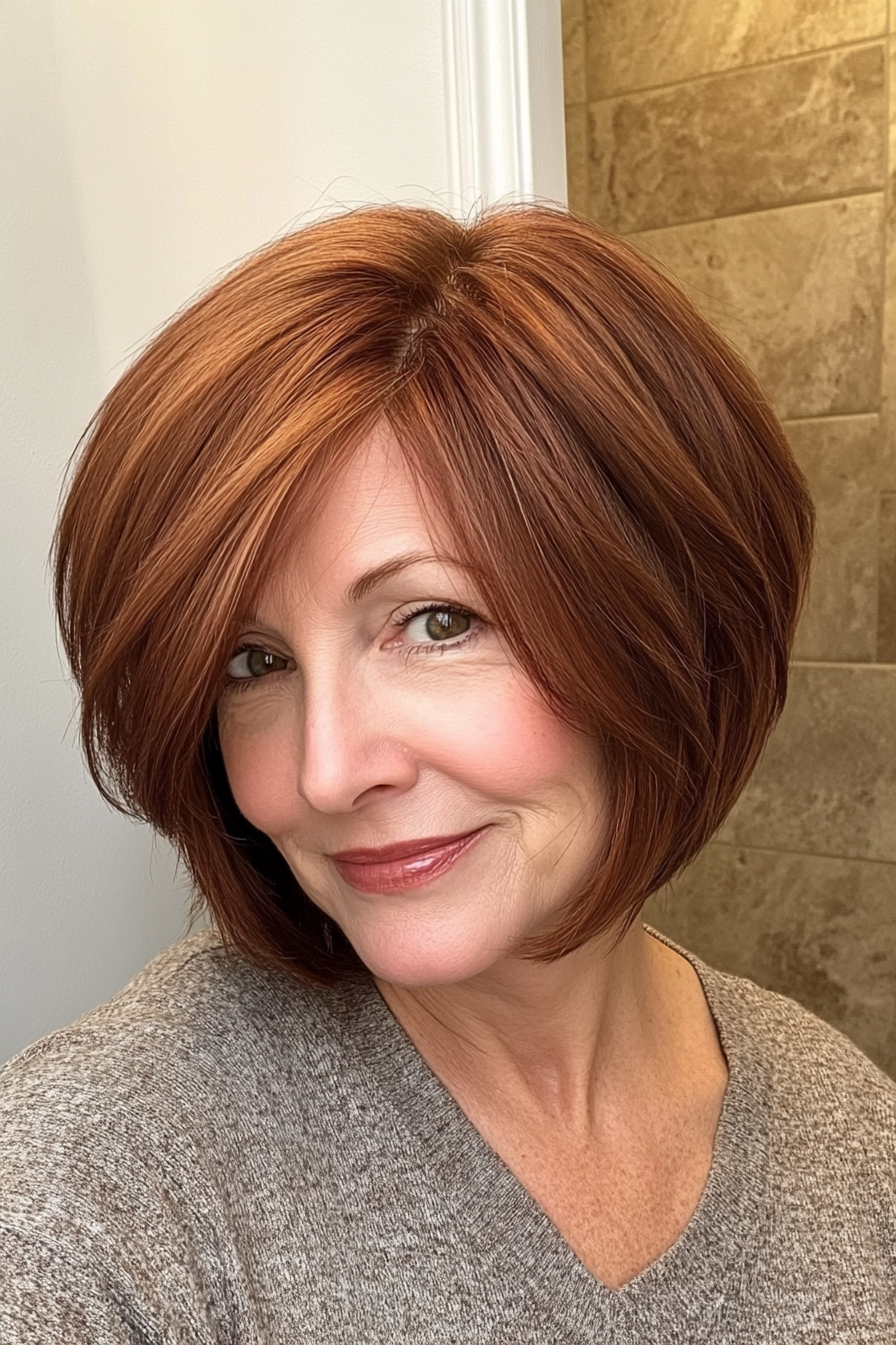 4. Chin-Length Lob - Auburn (Short Layered Haircuts For Women Over 60) - Short Layered Haircuts For Women Over 60
