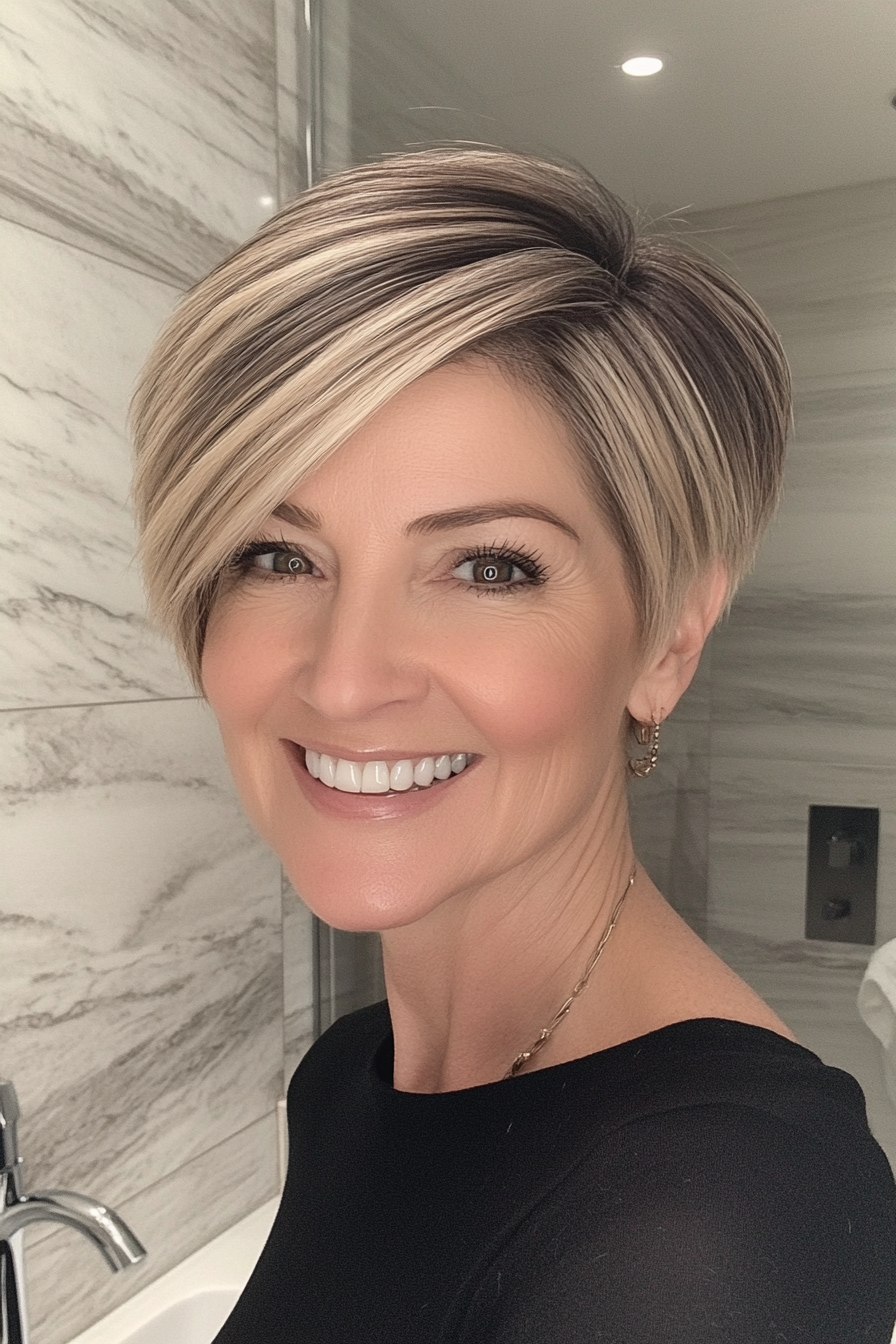 6. Sleek Straight Pixie - Dark Blonde (Short Layered Haircuts For Women Over 60) - Short Layered Haircuts For Women Over 60