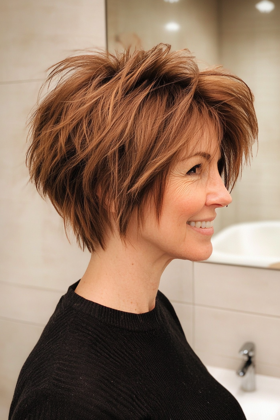 9. Messy Shag Cut - Chestnut (Short Layered Haircuts For Women Over 60) - Short Layered Haircuts For Women Over 60