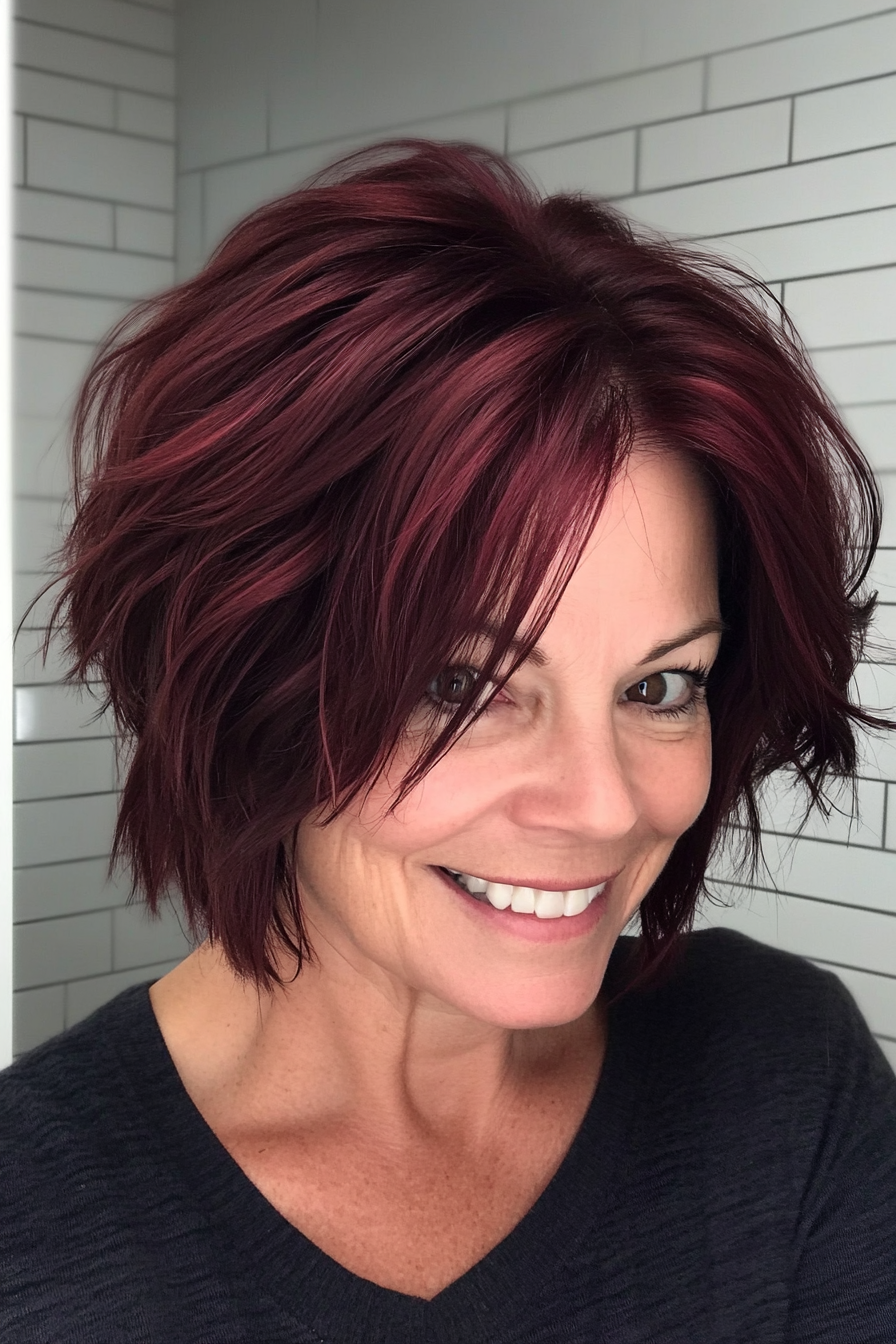 11. Tousled Crop - Dark Red (Short Layered Haircuts For Women Over 60) - Short Layered Haircuts For Women Over 60