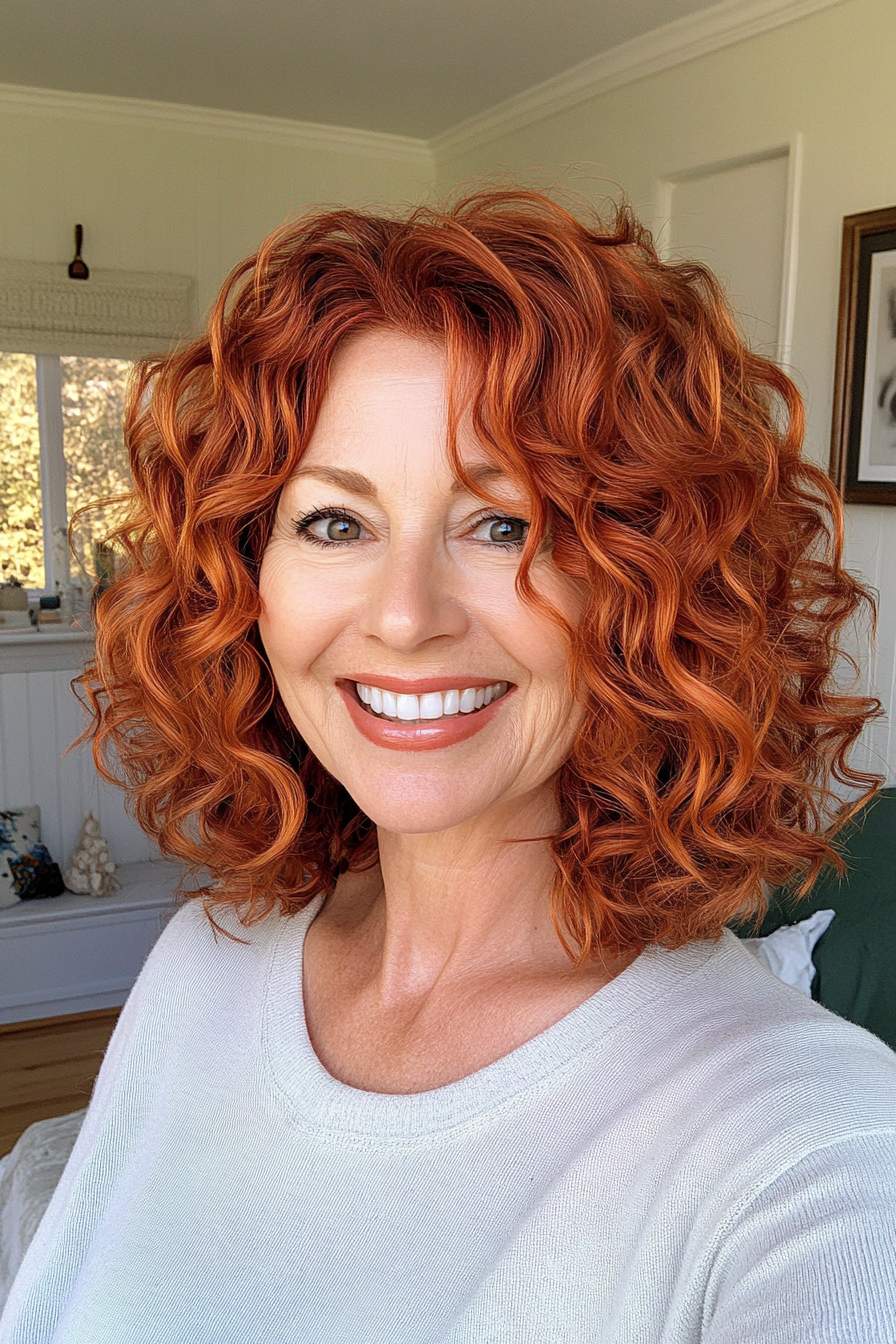 14. Voluminous Curls - Copper Red (Short Layered Haircuts For Women Over 60) - Short Layered Haircuts For Women Over 60