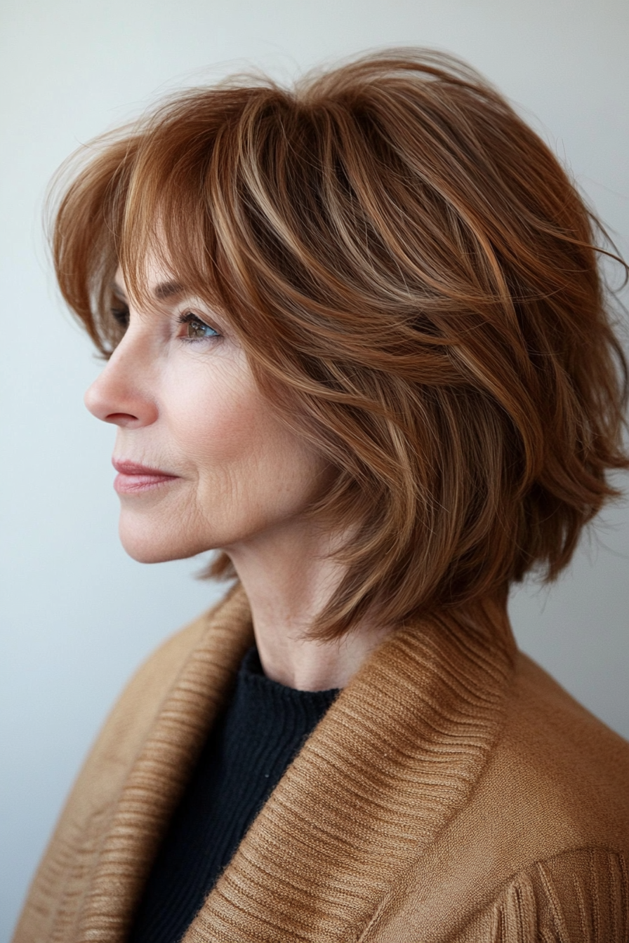 20. Shaggy Bob - Caramel Brown (Short Layered Haircuts For Women Over 60) - Short Layered Haircuts For Women Over 60