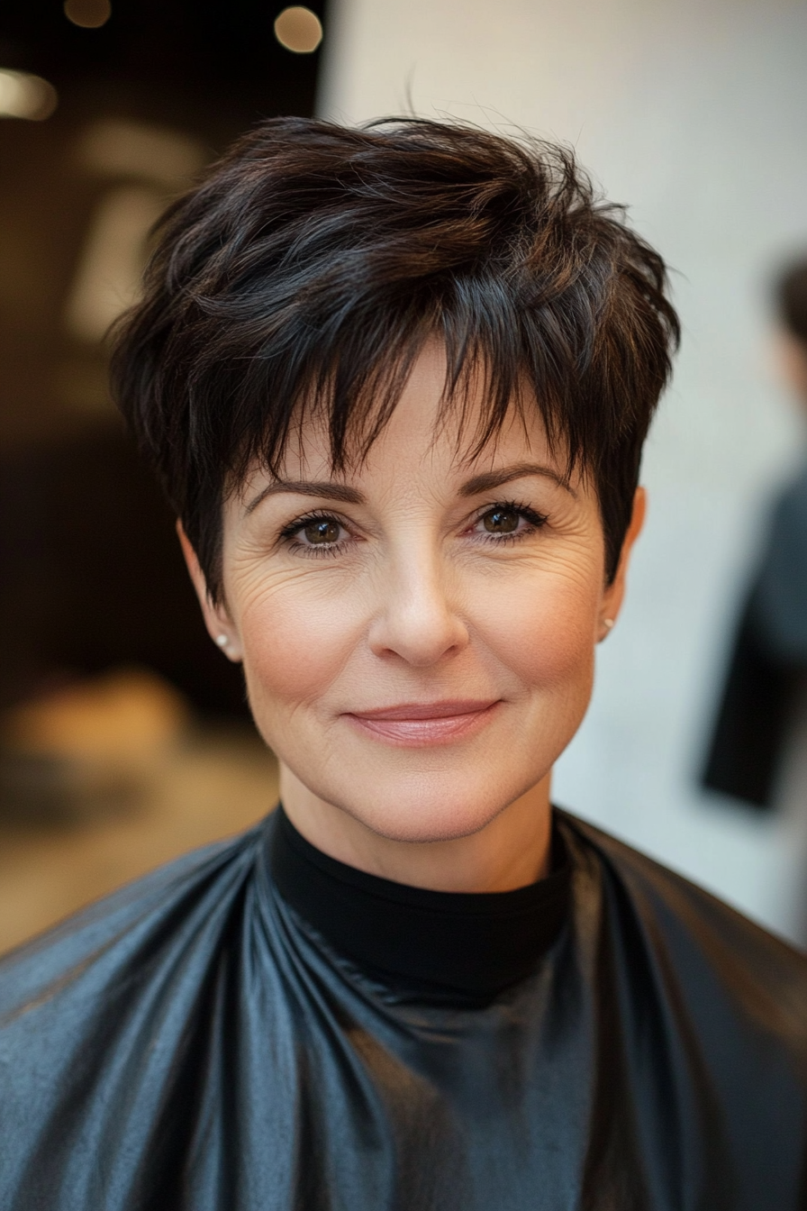 24. Classic Pixie Cut - Black Brown (Short Layered Haircuts For Women Over 60) - Short Layered Haircuts For Women Over 60