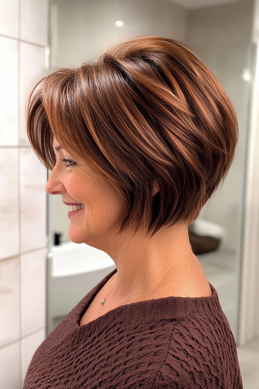 26. Stacked Bob - Dark Copper (Short Layered Haircuts For Women Over 60) - Short Layered Haircuts For Women Over 60
