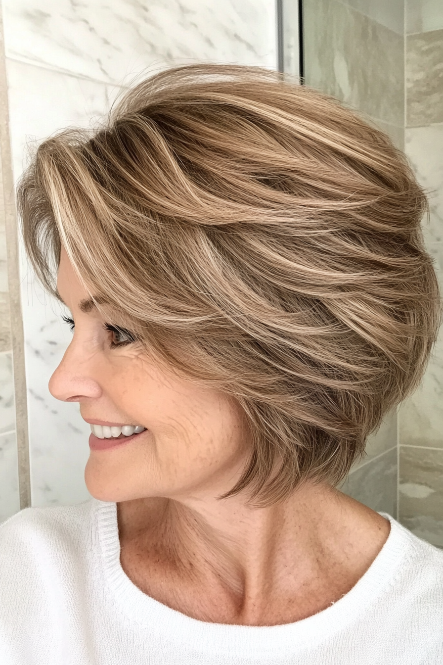 27. Layered Crop with Soft Waves - Light Brown (Short Layered Haircuts For Women Over 60) - Short Layered Haircuts For Women Over 60