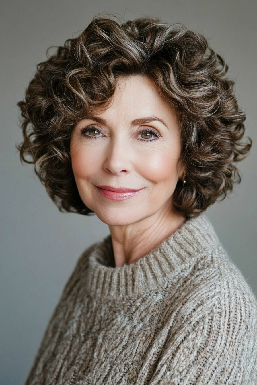 1. The Curly Bob in Soft Brown (Short Curly Haircuts For Older Women) - Short Curly Haircuts For Older Women