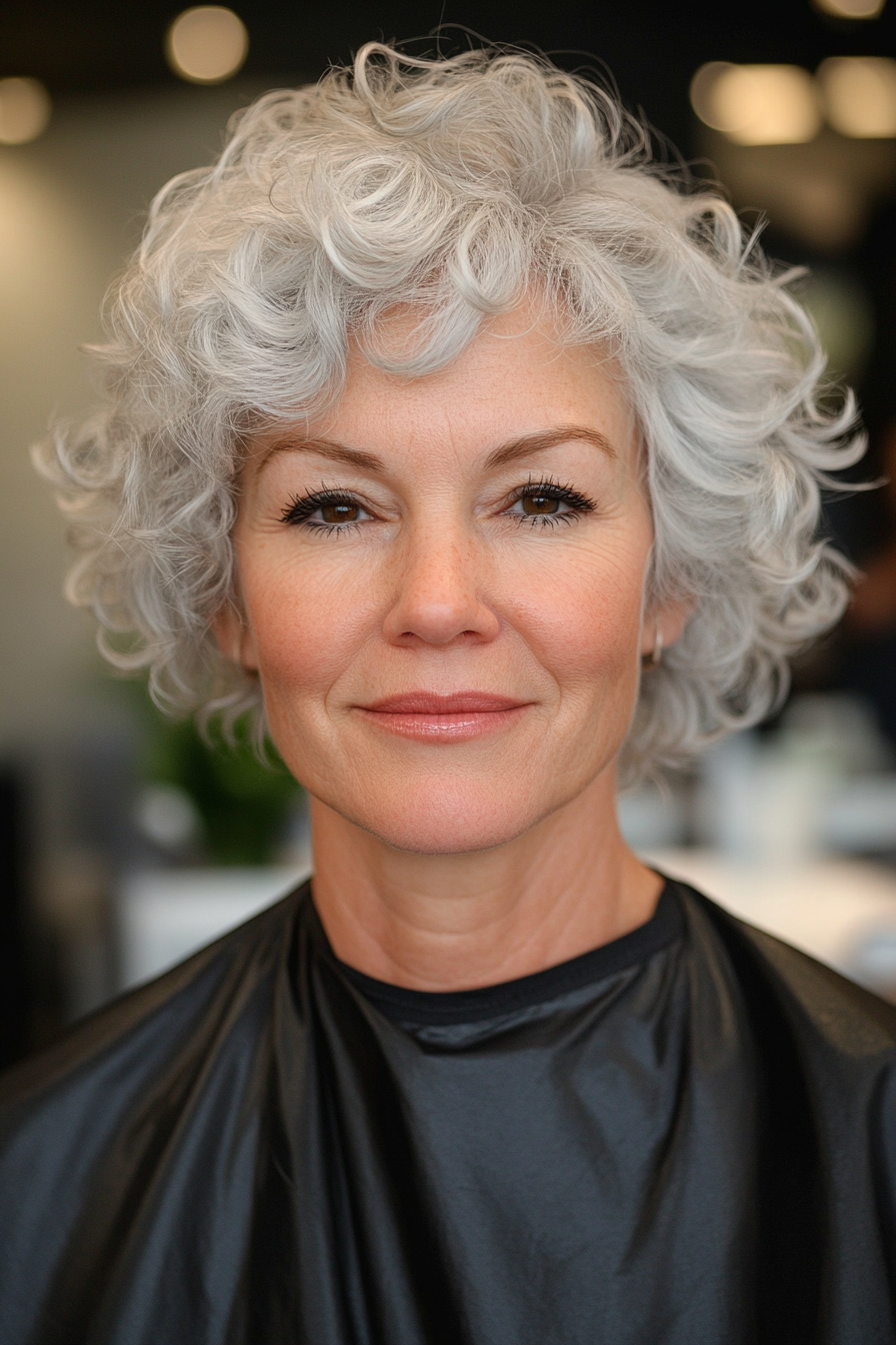 8. Textured Tapered Curly Cut in Silver (Short Curly Haircuts For Older Women) - Short Curly Haircuts For Older Women