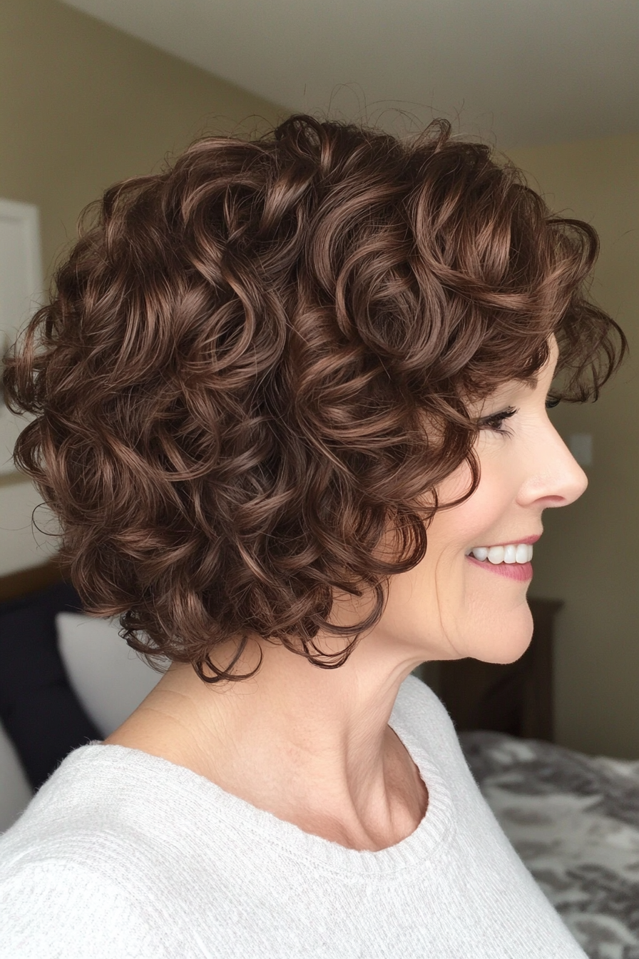 12. Layered Curly Shag in Deep Brown (Short Curly Haircuts For Older Women) - Short Curly Haircuts For Older Women
