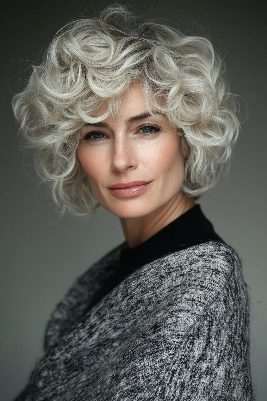 17. Tousled Curly Crop in Light Blonde (Short Curly Haircuts For Older Women) - Short Curly Haircuts For Older Women