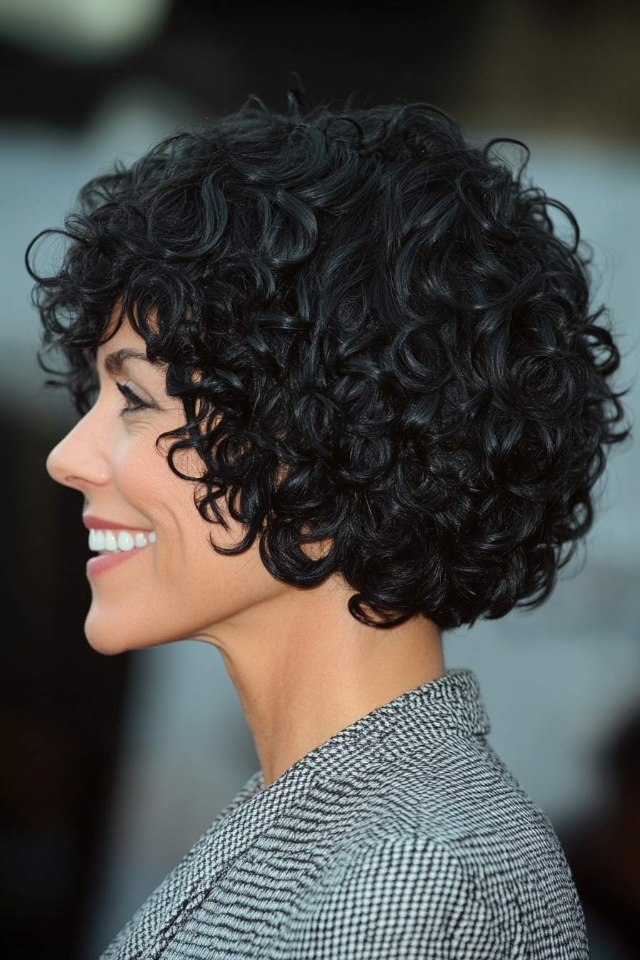 18. Curly French Bob in Soft Black (Short Curly Haircuts For Older Women) - Short Curly Haircuts For Older Women