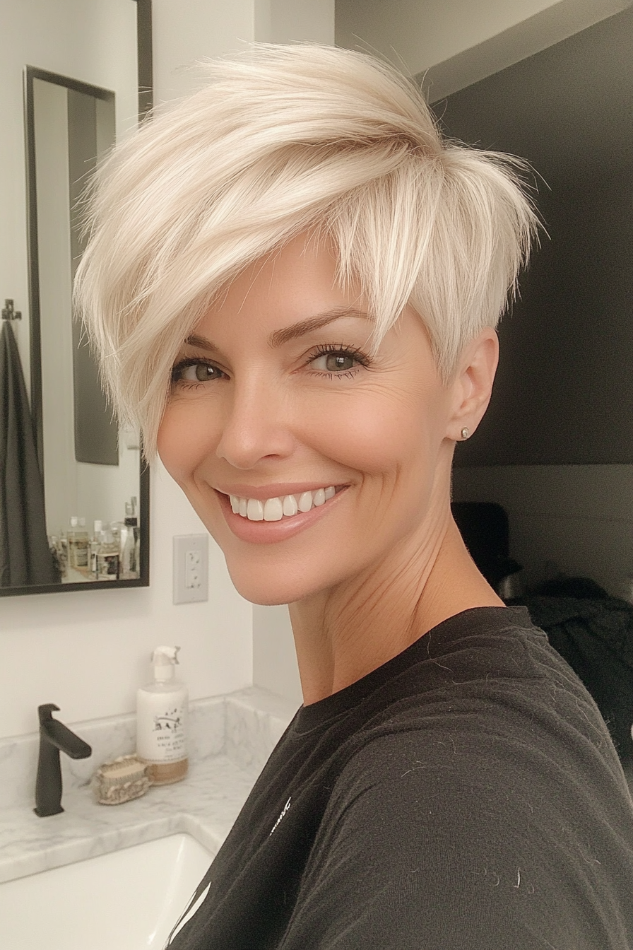 4. Platinum Blonde Pixie Cut (Short Pixie Haircuts For Women Over 50) - Short Pixie Haircuts For Women Over 50