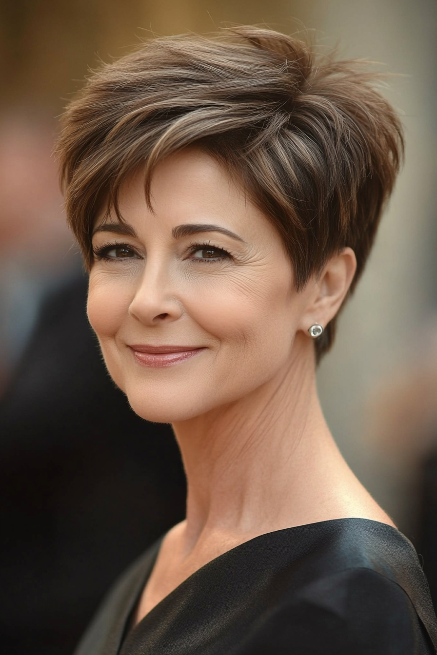 5. Ash Brown Pixie with Volume (Short Pixie Haircuts For Women Over 50) - Short Pixie Haircuts For Women Over 50