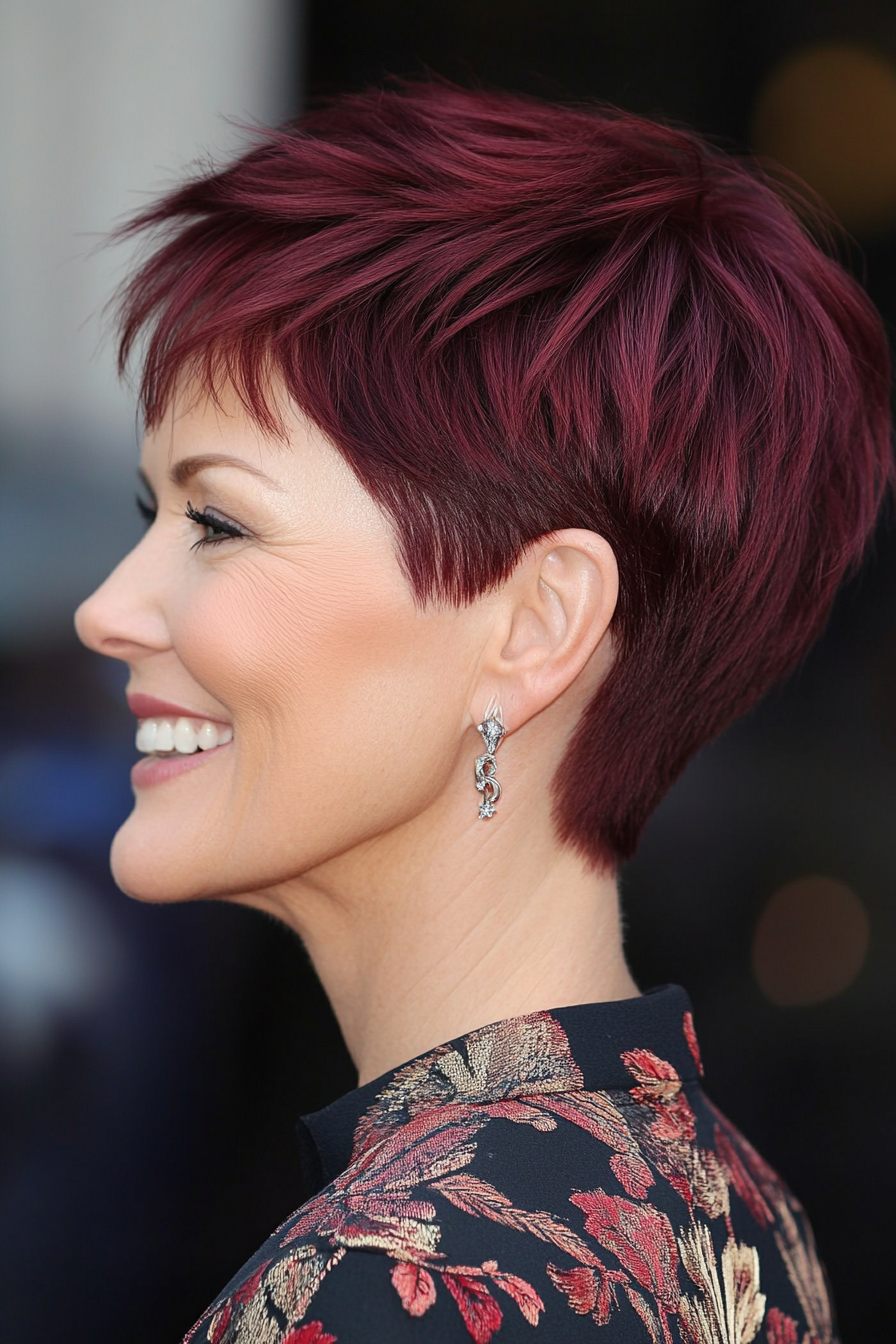 15. Soft Burgundy Pixie (Short Pixie Haircuts For Women Over 50) - Short Pixie Haircuts For Women Over 50
