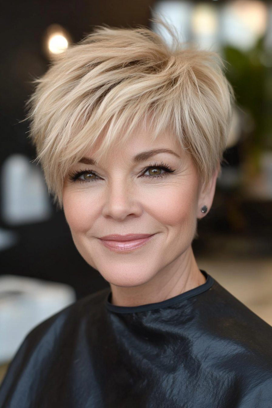 18. Caramel Blonde Pixie with Fringe (Short Pixie Haircuts For Women Over 50) - Short Pixie Haircuts For Women Over 50