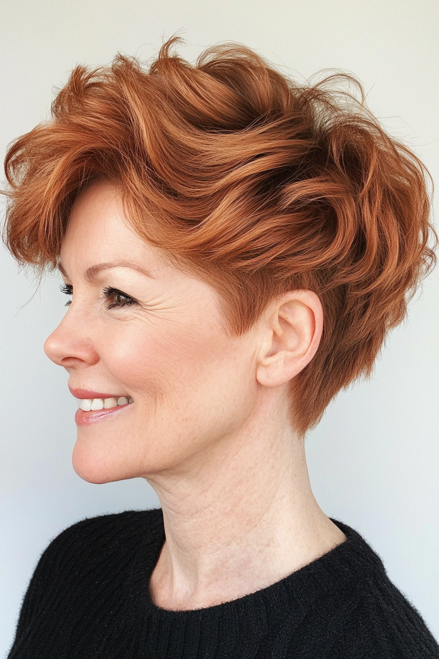 20. Warm Copper Pixie with Tousled Layers (Short Pixie Haircuts For Women Over 50) - Short Pixie Haircuts For Women Over 50