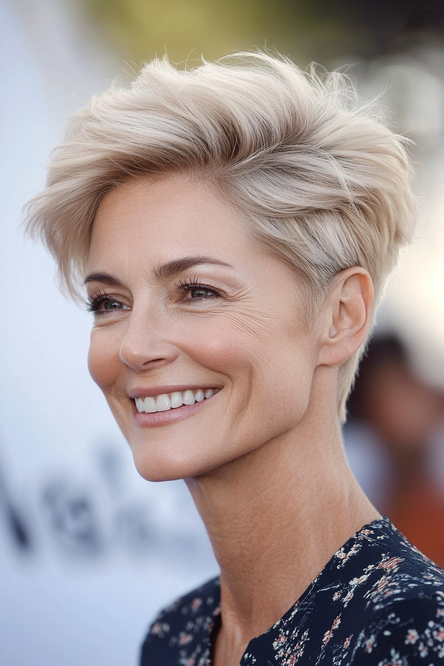 25. Sun-Kissed Blonde Pixie with Volume (Short Pixie Haircuts For Women Over 50) - Short Pixie Haircuts For Women Over 50