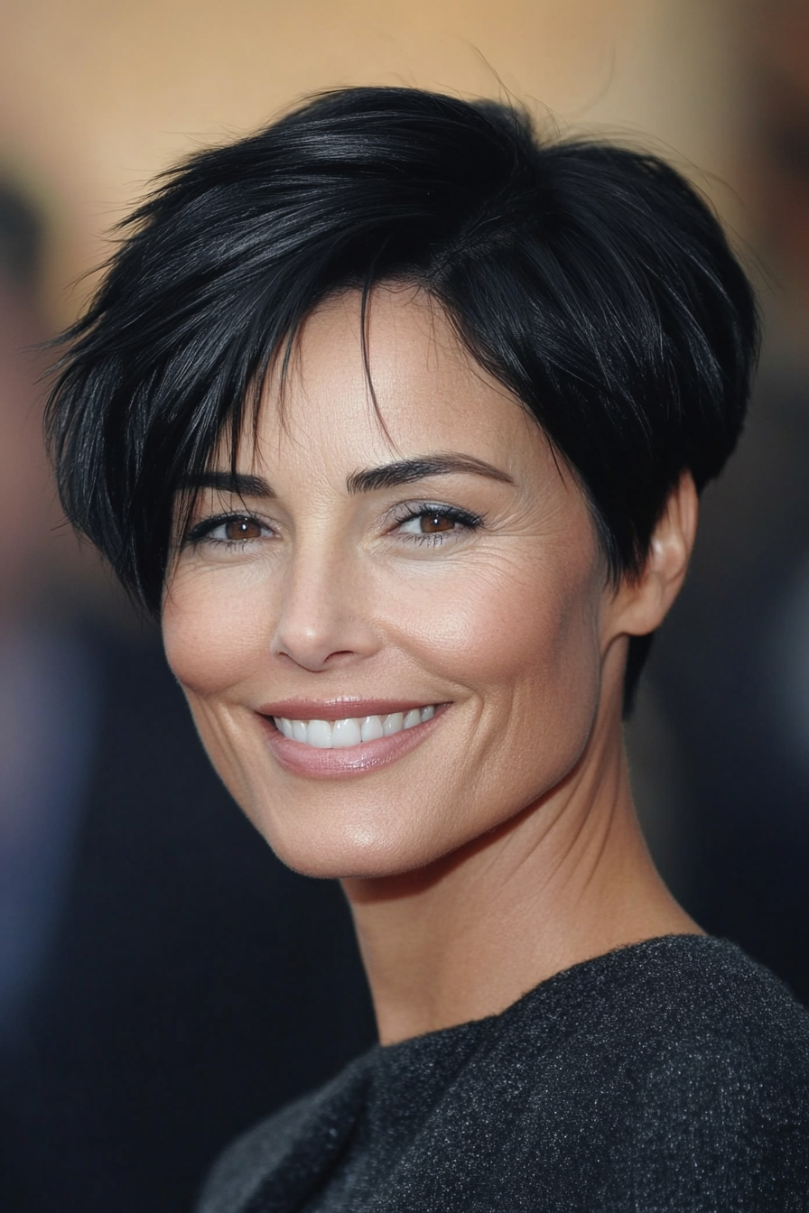 26. Black Pixie with Side Part (Short Pixie Haircuts For Women Over 50) - Short Pixie Haircuts For Women Over 50