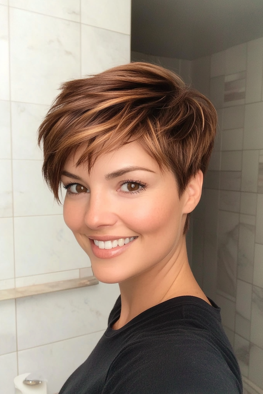 26. Chestnut with Highlights Pixie (Very Short Pixie Haircuts) - Very Short Pixie Haircuts