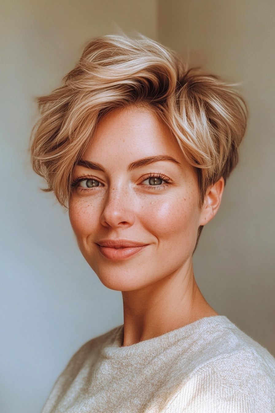 19. Warm Blonde Tousled Pixie (Very Short Pixie Haircuts) - Very Short Pixie Haircuts
