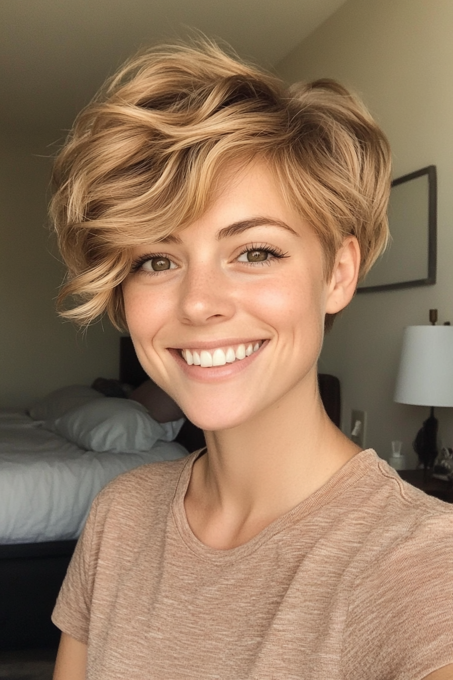 16. Honey Blonde Wavy Pixie (Very Short Pixie Haircuts) - Very Short Pixie Haircuts