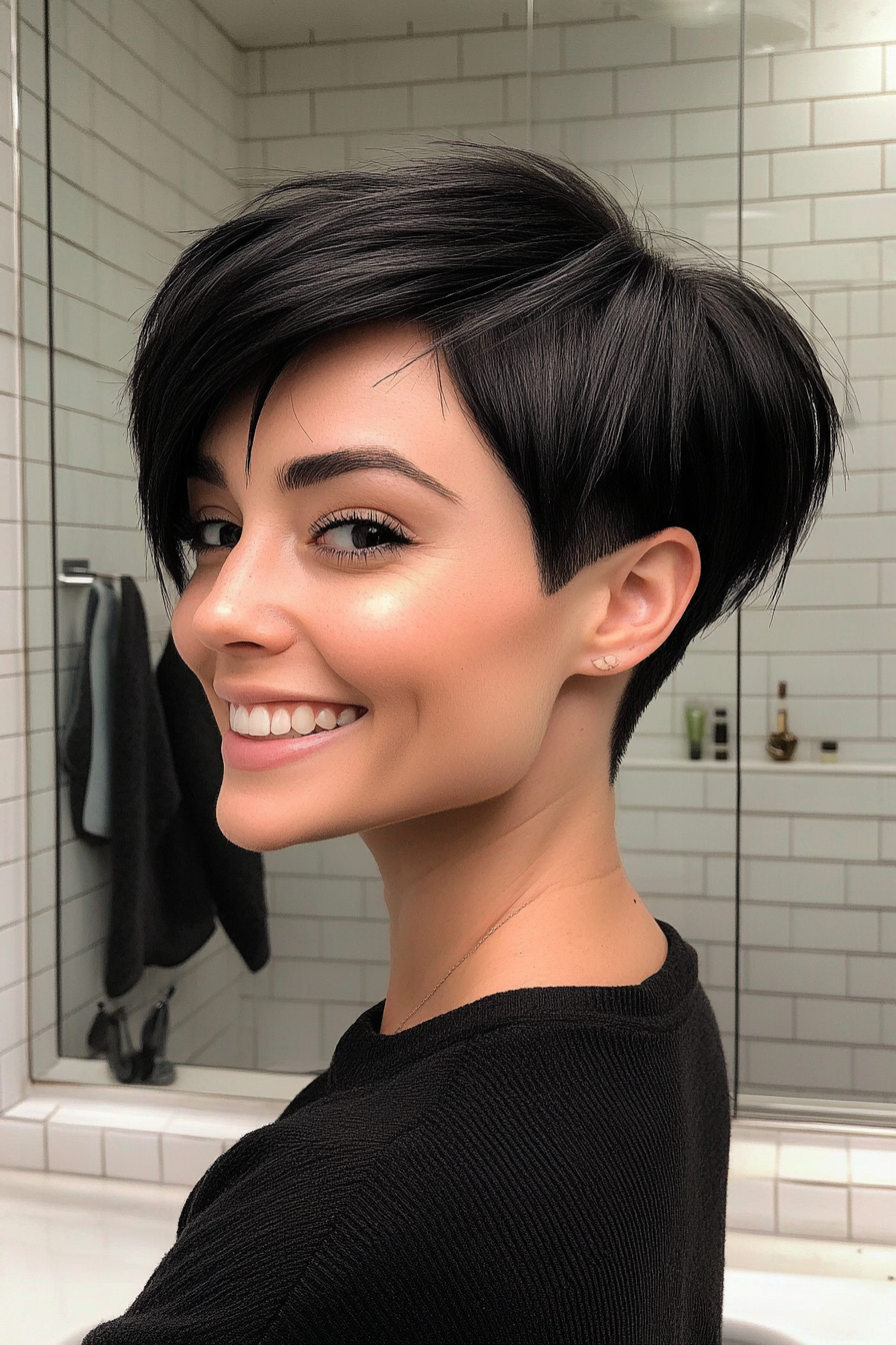 15. Jet Black Pixie with Angled Cut (Very Short Pixie Haircuts) - Very Short Pixie Haircuts