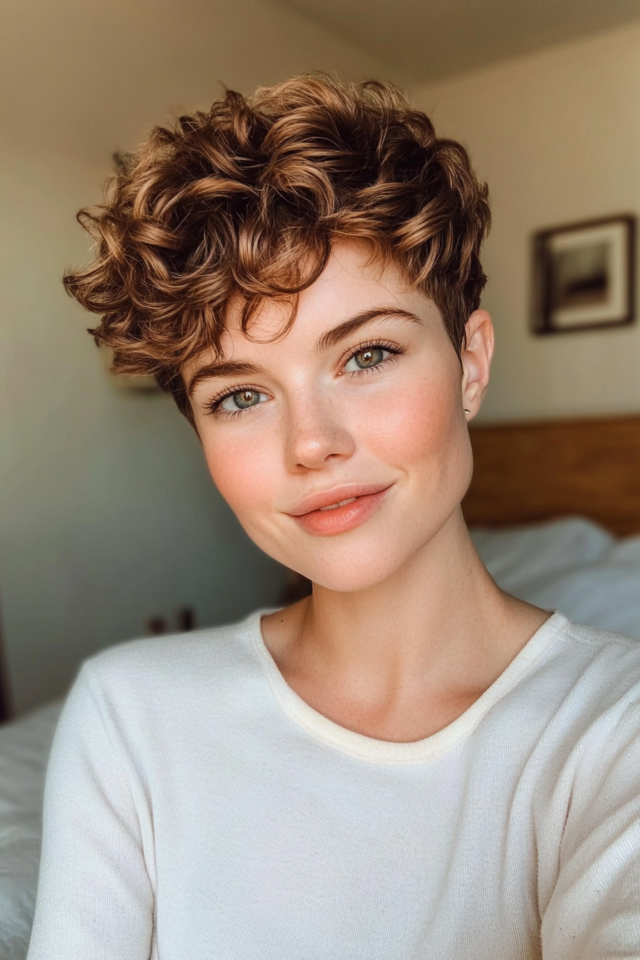 13. Light Brown Curled Pixie (Very Short Pixie Haircuts) - Very Short Pixie Haircuts