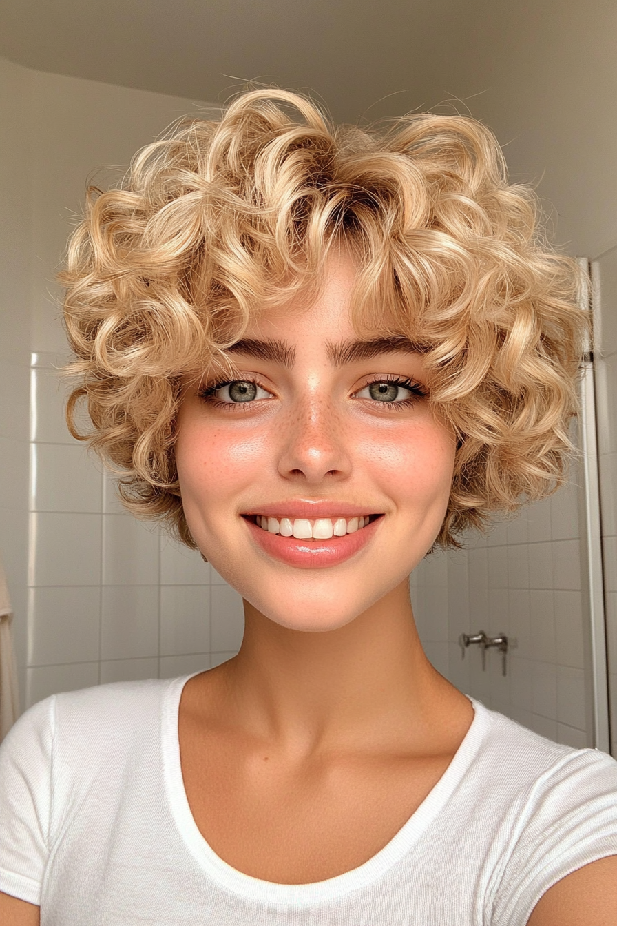 4. Golden Blonde Curly Pixie with Side-Swept Fringe (Pixie Curly Haircuts) - Pixie Curly Haircuts