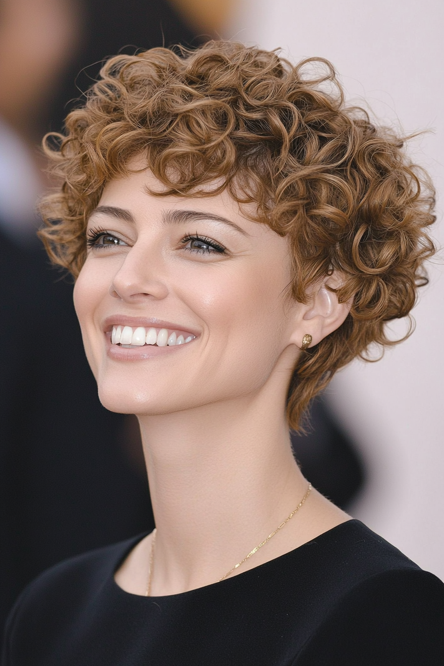 7. Light Brown Curly Pixie with Choppy Layers (Pixie Curly Haircuts) - Pixie Curly Haircuts