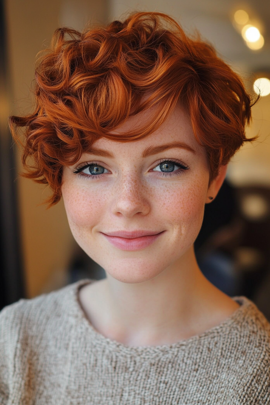 10. Mahogany Red Curly Pixie with Soft Waves (Pixie Curly Haircuts) - Pixie Curly Haircuts