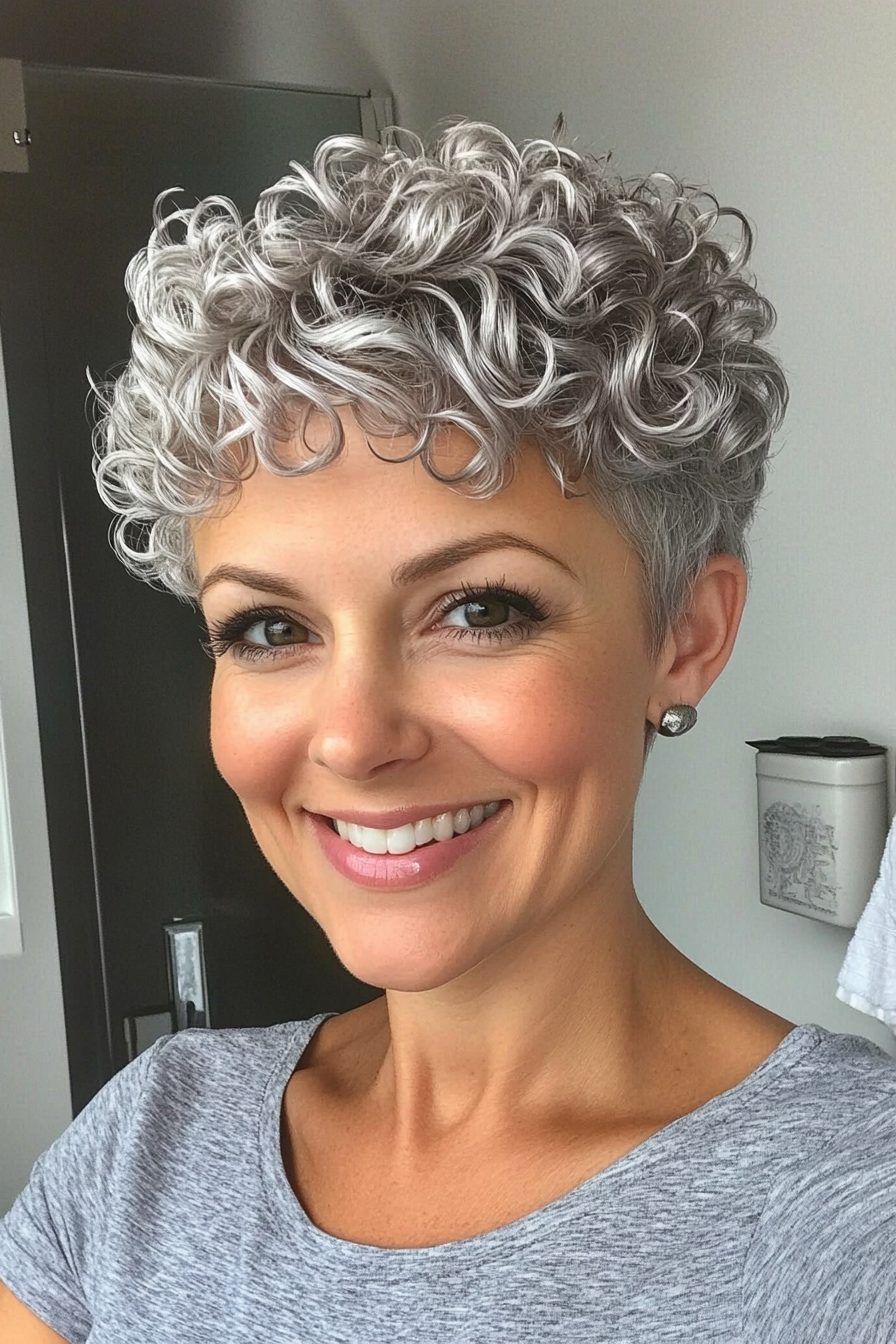 13. Silver Pixie with Curly Highlights (Pixie Curly Haircuts) - Pixie Curly Haircuts