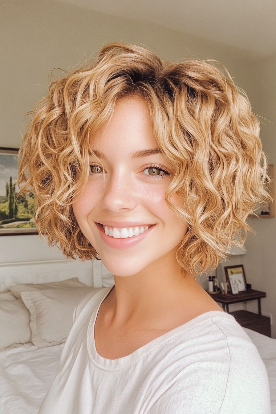 18. Honey Blonde Curly Pixie with Beachy Waves (Pixie Curly Haircuts) - Pixie Curly Haircuts