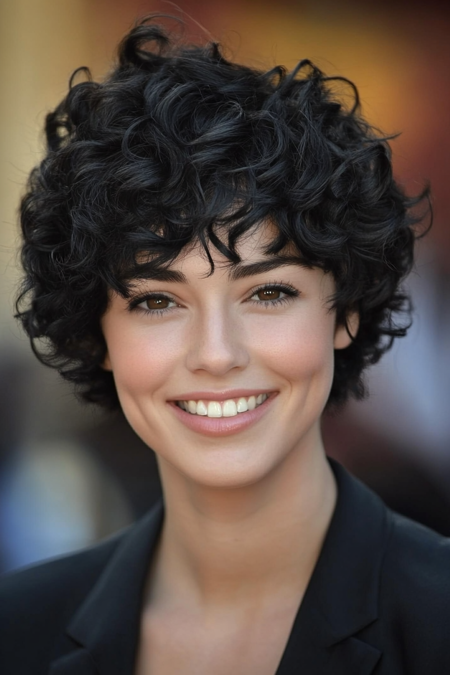 25. Soft Black Curly Pixie with Feminine Layers (Pixie Curly Haircuts) - Pixie Curly Haircuts