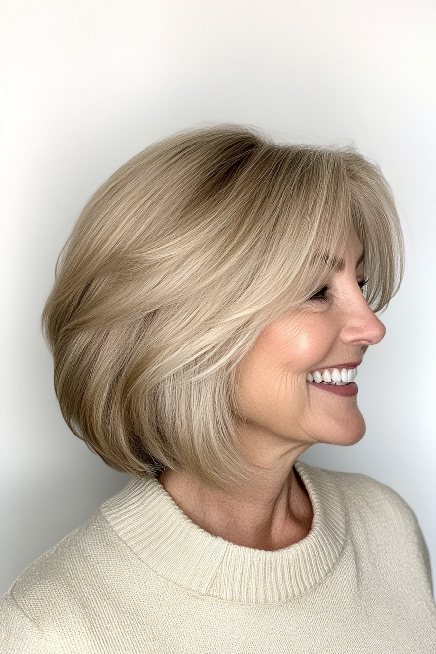 1. Soft Layered Bob – Ash Blonde (Hairstyles For Older Women) - Hairstyles For Older Women