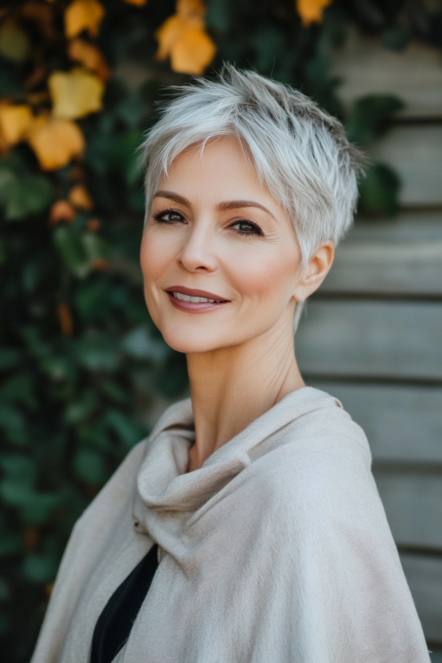 2. Textured Pixie Cut – Silver (Hairstyles For Older Women) - Hairstyles For Older Women