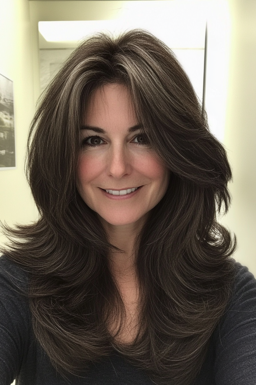 3. Long Shag – Dark Brown (Hairstyles For Older Women) - Hairstyles For Older Women