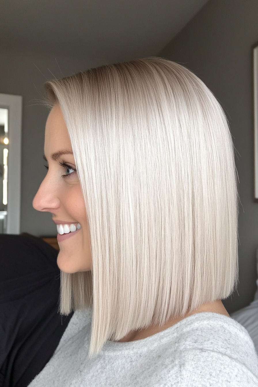 7. Straight, Blunt Bob – Platinum Blonde (Hairstyles For Older Women) - Hairstyles For Older Women
