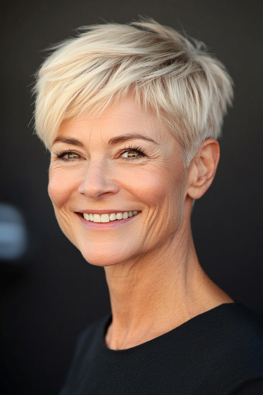 10. Pixie Cut with Highlights – Light Blonde (Hairstyles For Older Women) - Hairstyles For Older Women