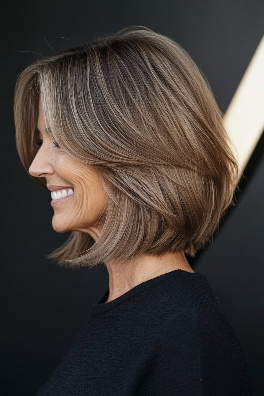 14. Asymmetrical Lob – Sandy Brown (Hairstyles For Older Women) - Hairstyles For Older Women