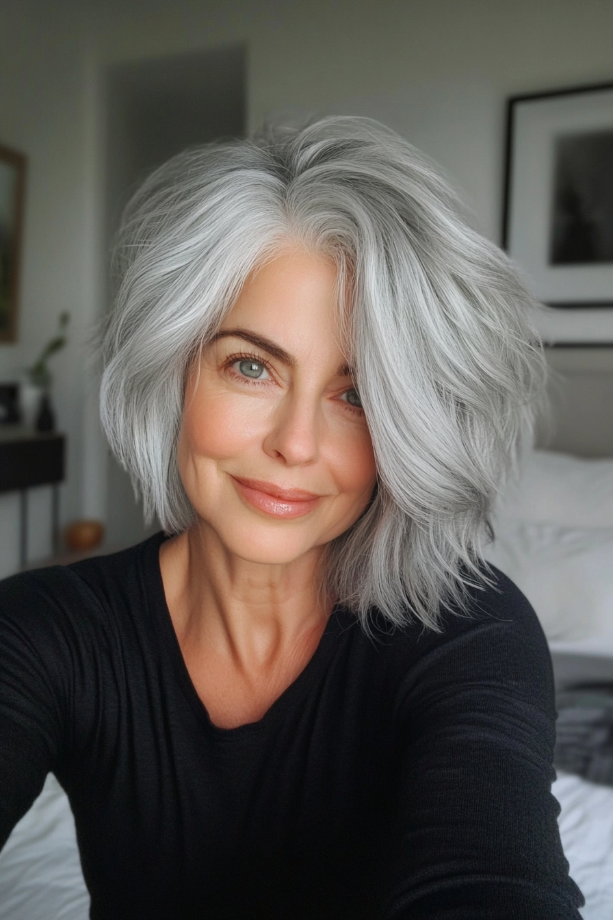 15. Tousled Pixie – Silver Gray (Hairstyles For Older Women) - Hairstyles For Older Women