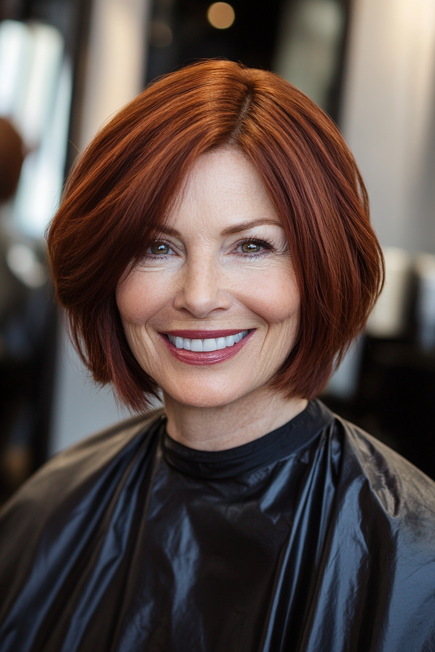 16. Chin-Length Bob – Dark Auburn (Hairstyles For Older Women) - Hairstyles For Older Women
